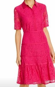 Nanette Lepore Lace Shirt Collar Dress Pink